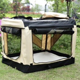 Large Foldable Travel Pet Carrier Bag with Pockets in Beige www.gmtpetproducts.com