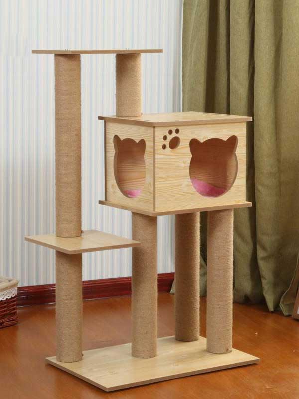 Atacado OEM MDF plataforma dupla de madeira 28 CM Cat Room Árvore de gato multicamadas 06-1155 www.gmtpetproducts.com