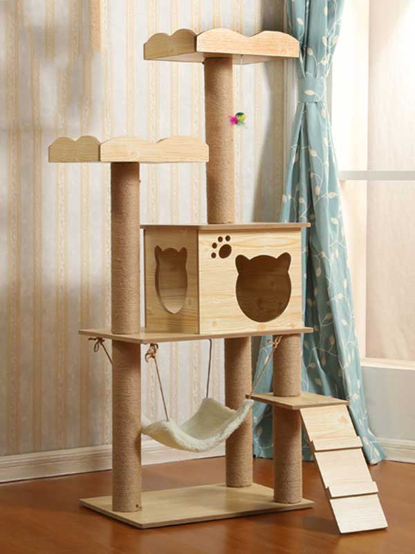 MDF plataforma dupla árvore para gatos rede para sala de gatos estrutura de escalada para gatos 06-1157 www.gmtpetproducts.com