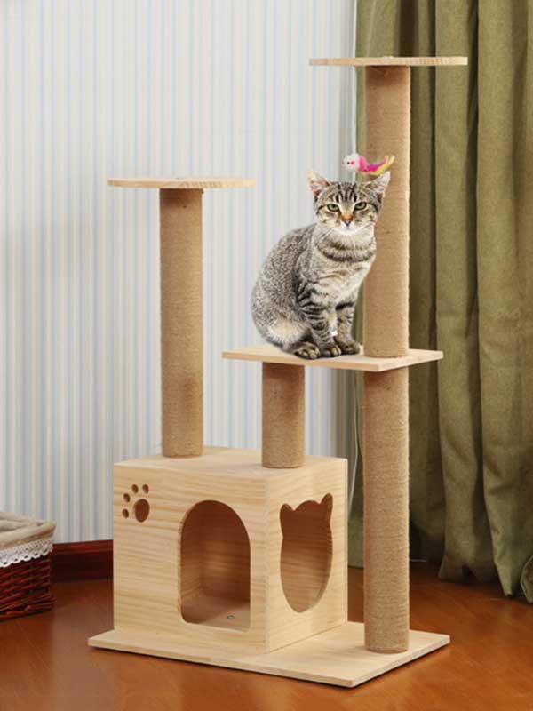 Torre de escalada para gatos, coluna de corda de cânhamo de pinho, escada, casa de gato 06-1163 www.gmtpetproducts.com