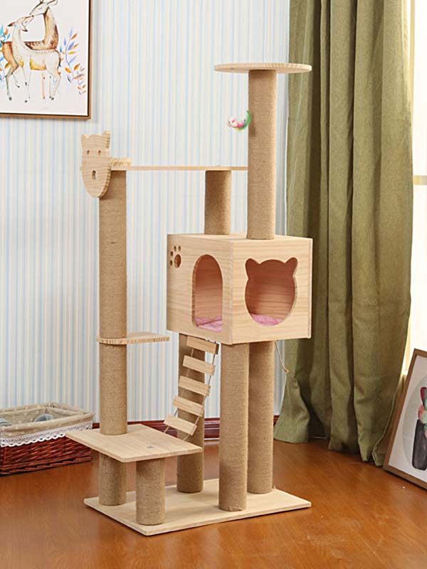 Torre de escalada para gatos, coluna de corda de cânhamo de pinho, escada, casa de gato 06-1164 www.gmtpetproducts.com