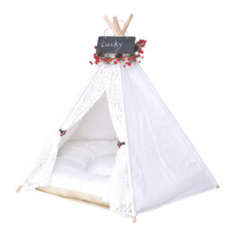 Outdoor Pet Tent: White Cotton Canvas Conical Teepee Pet Tent Collapsible Portable 06-0937 www.gmtpetproducts.com