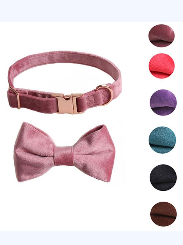 New Design Velvet Dog Bowknot Collar With Rose Gold Full Metal Buckle Leash Set 06-1607 www.gmtpetproducts.com