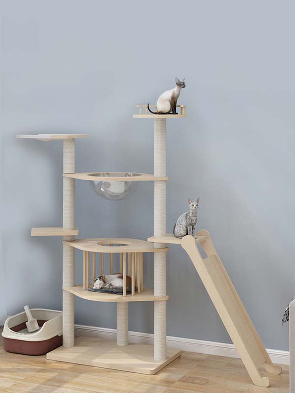 Wholesale pine solid wood multilayer board cat tree cat tower cat climbing frame 105-212 www.gmtpetproducts.com