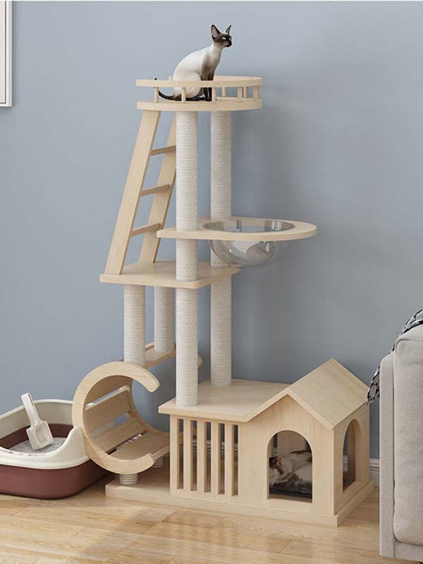 Árvore de gato moderna | Torre de gato de madeira OEM | Estrutura de escalada para gatos em madeira 105-213 www.gmtpetproducts.com