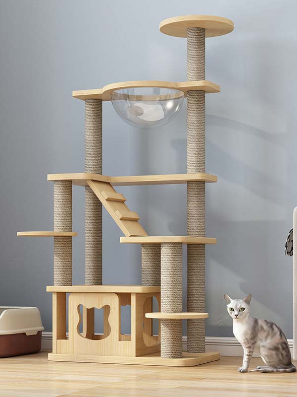 atacado-pinho-madeira maciça-placa multicamadas-gato-árvore-torre-gato-quadro de escalada para gatos-105-219 www.gmtpetproducts.com