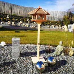 Wooden bird feeder pet Staple Fiber Material RED rainproof roof 06-0974