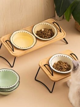 Wholesale ceramic pet wooden stand multi-functional cat bowl 123-12021 Pet Products Factory, OEM Manufacturer, Supplier, Agent www.gmtpetproducts.com Wholesale ceramic pet wooden stand multi-functional cat bowls