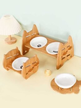 Wholesale ceramic bamboo holder double bowl 123-12023 Pet Products Factory, OEM Manufacturer, Supplier, Agent www.gmtpetproducts.com Factory Wholesale bamboo cat bowl holder ceramic double bowls